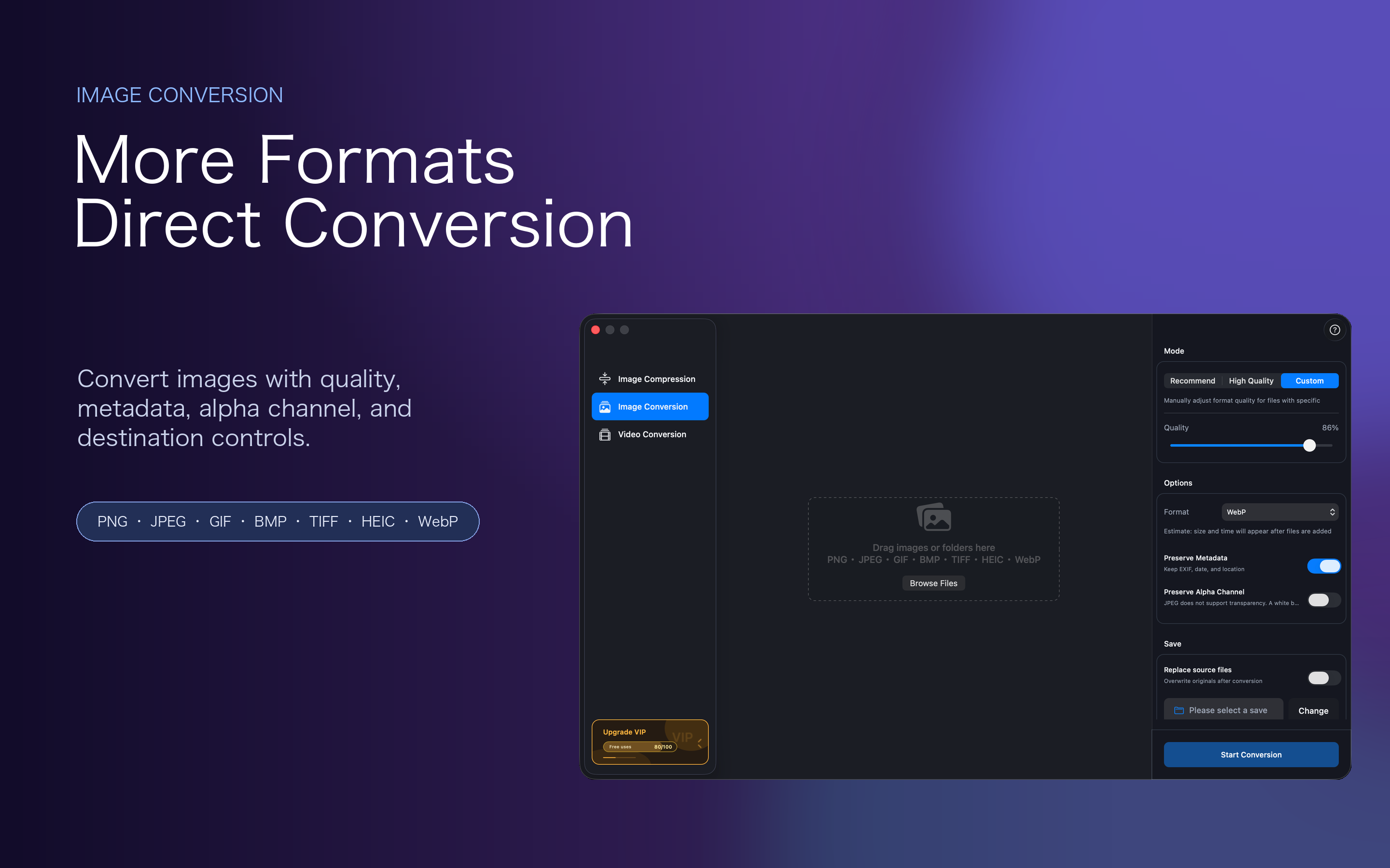 Image conversion interface